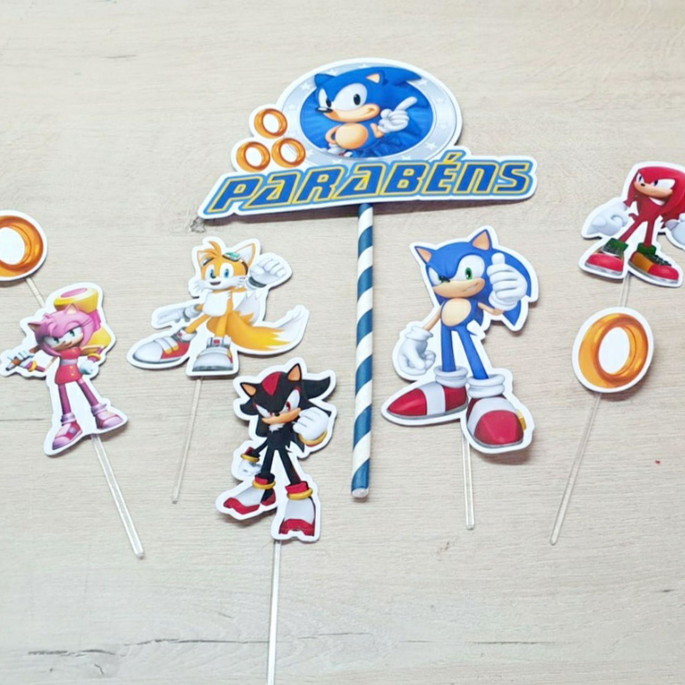 Imagem 4 - Kit Só Um Bolinho Sonic Lembrancinha Festa Pronta53-pecas