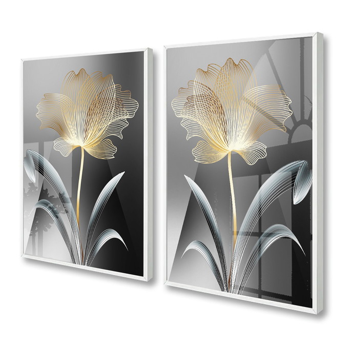 Imagem 1 - Quadro Decorativo com Vidro e Moldura Flor Folhagem