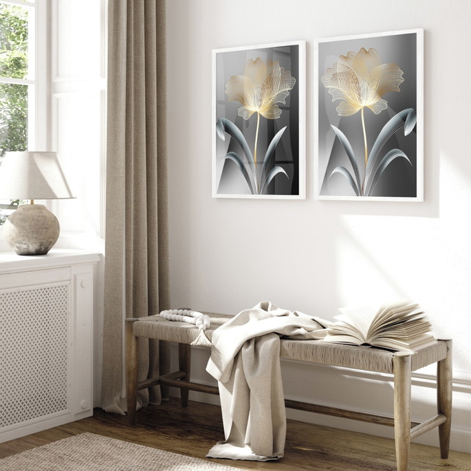 Imagem 2 - Quadro Decorativo com Vidro e Moldura Flor Folhagem