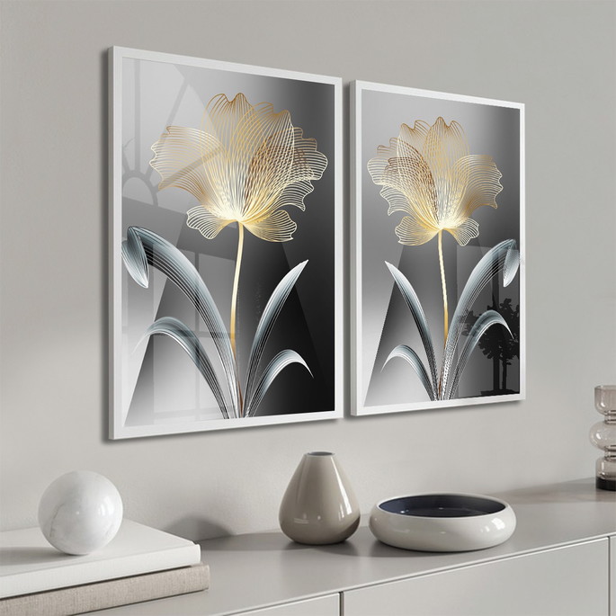 Imagem 3 - Quadro Decorativo com Vidro e Moldura Flor Folhagem