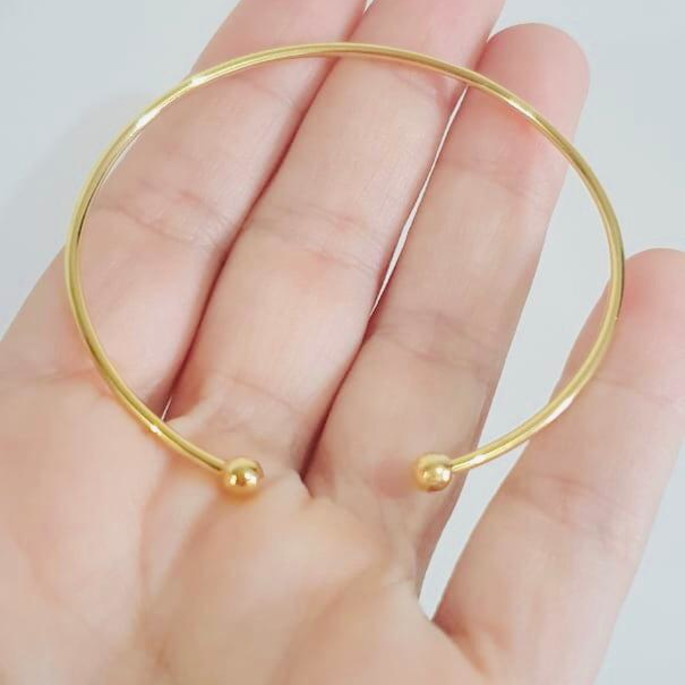 Imagem 1 - Pulseira Aro Aberto Bolinha Ajustavel Banhado Ouro 18k