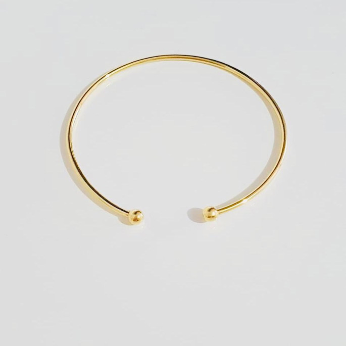 Imagem 2 - Pulseira Aro Aberto Bolinha Ajustavel Banhado Ouro 18k