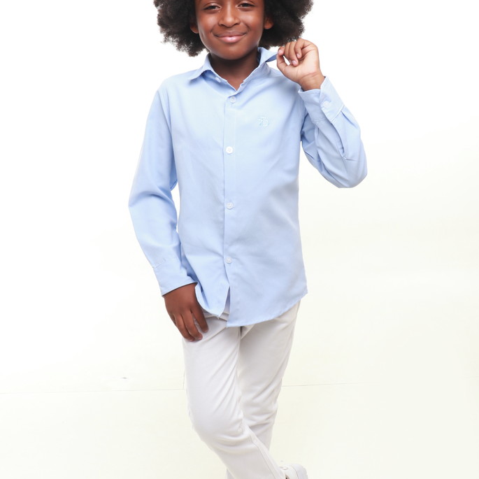 Imagem 2 - Roupa Social Infantil Menino Calça Branca e Camisa Azul