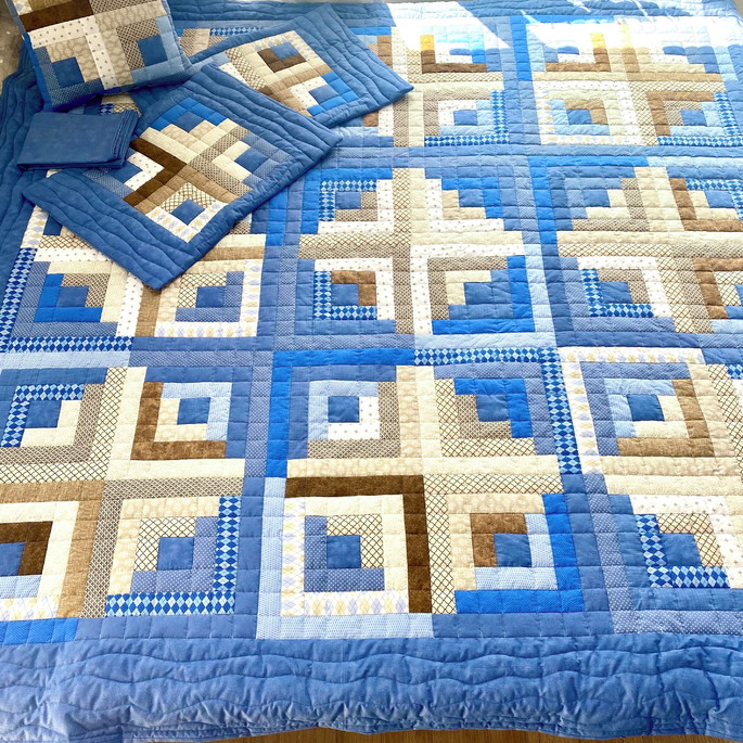 Imagem 1 - Colcha Patchwork Log Cabin Blue