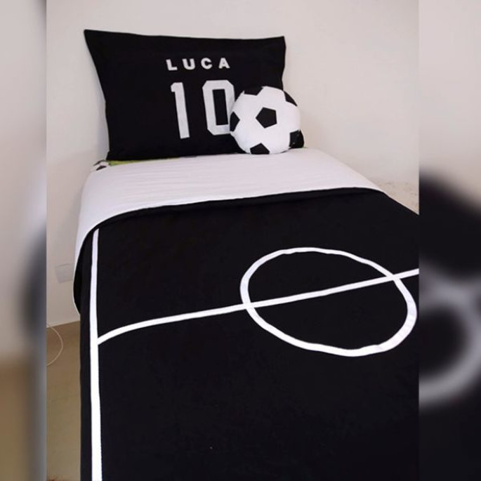 Imagem 2 - Edredom Futebol | Algodão | Cama Viúva | Preto e Branco