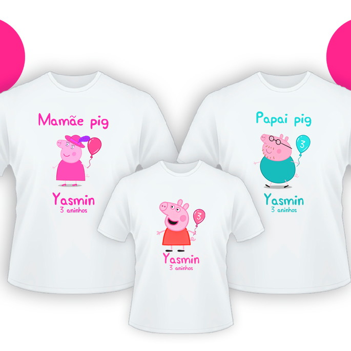 Imagem 1 - Kit 3 Camisetas Pepa Pig Personalizada - Promoção