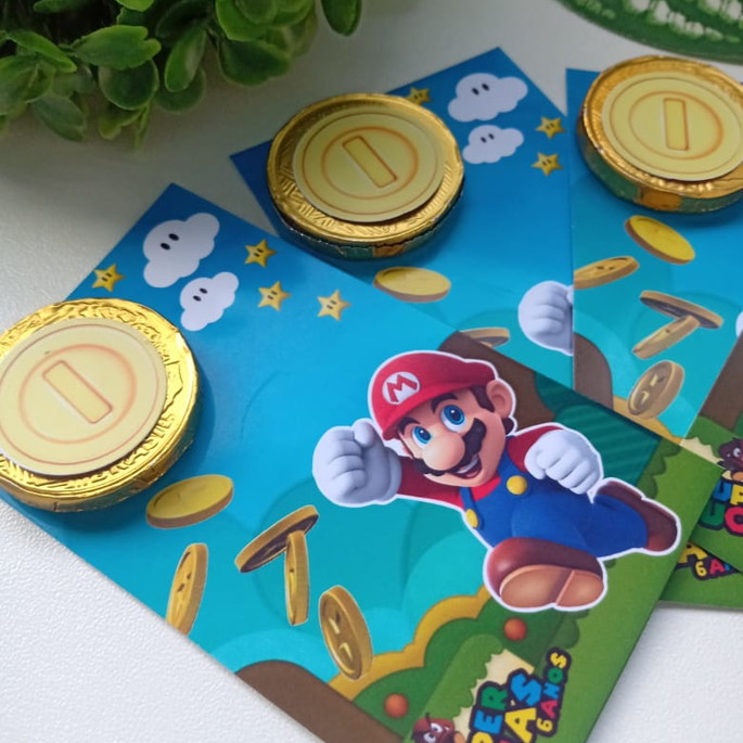 Imagem 2 - Kit com 10 Tag com Moeda de Chocolate - Mario Bros