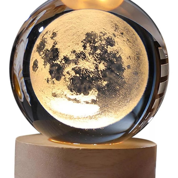 Imagem 1 - Mini Luminária Led Globo de Vidro 3d com Cabo Usb - Lua