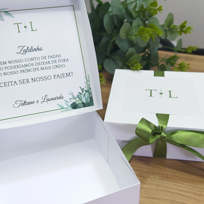 Imagem 2 - Caixa para Padrinhos de Casamento -verde Oliva - 13x13x5