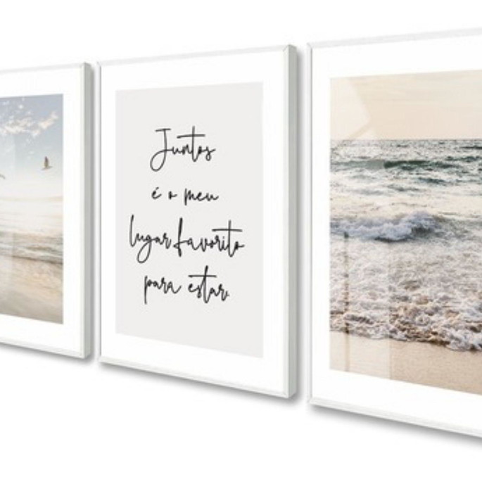 Imagem 1 - Quadros Decorativos Frase Praia com Vidro