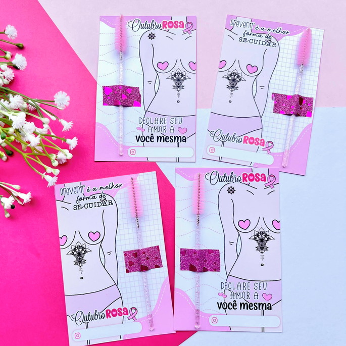 Imagem 1 - Card com Escovinha para Cílios - Outubro Rosa - Mimos
