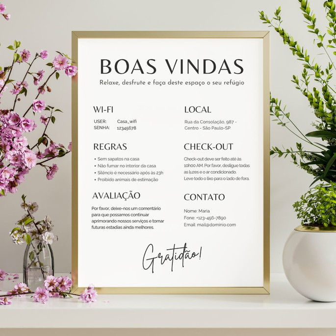 Imagem 1 - Quadro de Boas-vindas Airbnb, Template Canva Editável