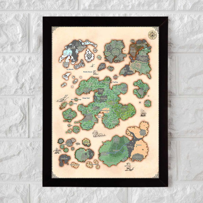 Imagem 1 - Tibia, Rpg, Tibia Mapa, Geek, Quadro com Moldura 33x24cm