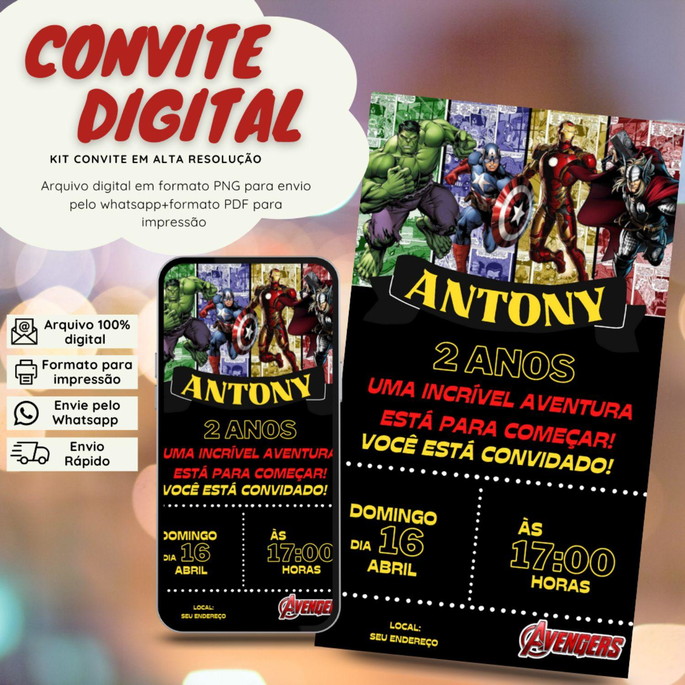 Imagem 1 - Convite Digital os Vingadores