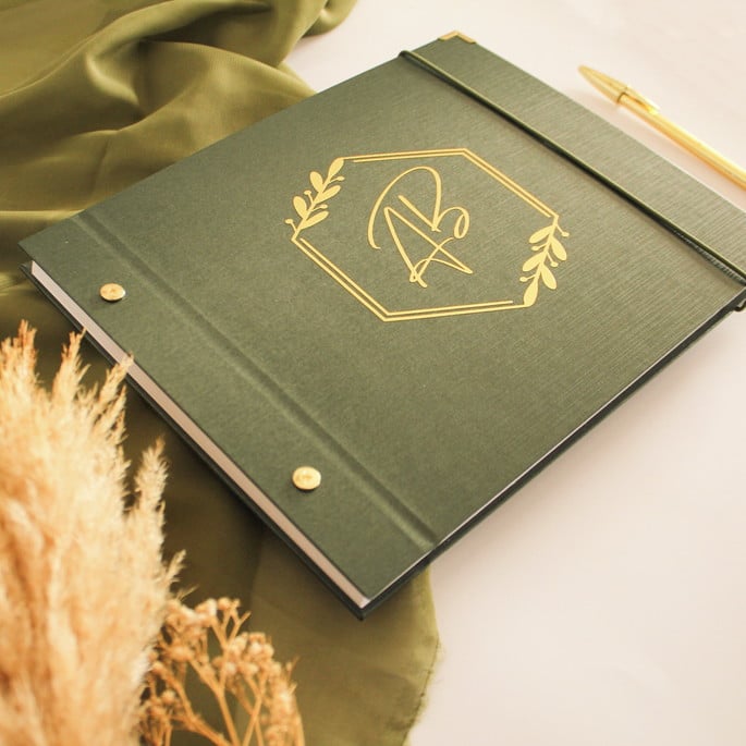 Imagem 2 - Guestbook + Sacolinha Casamento Verde com Dourado