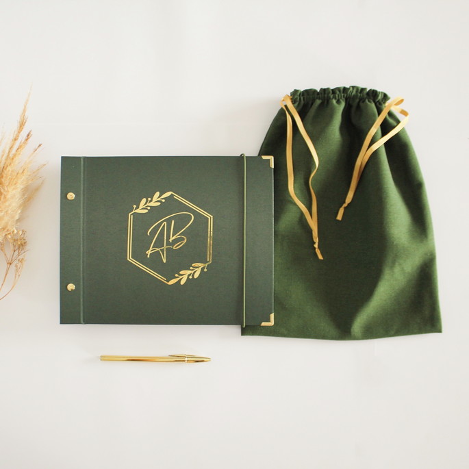 Imagem 4 - Guestbook + Sacolinha Casamento Verde com Dourado