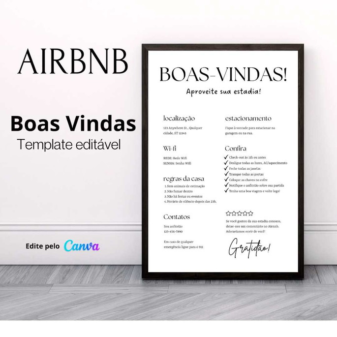 Imagem 1 - Cartão de Boas-vindas para Hóspedes Airbnb para Imprimir