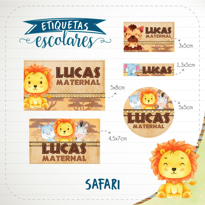 Imagem 1 - 50 Etiqueta Escolar Safari