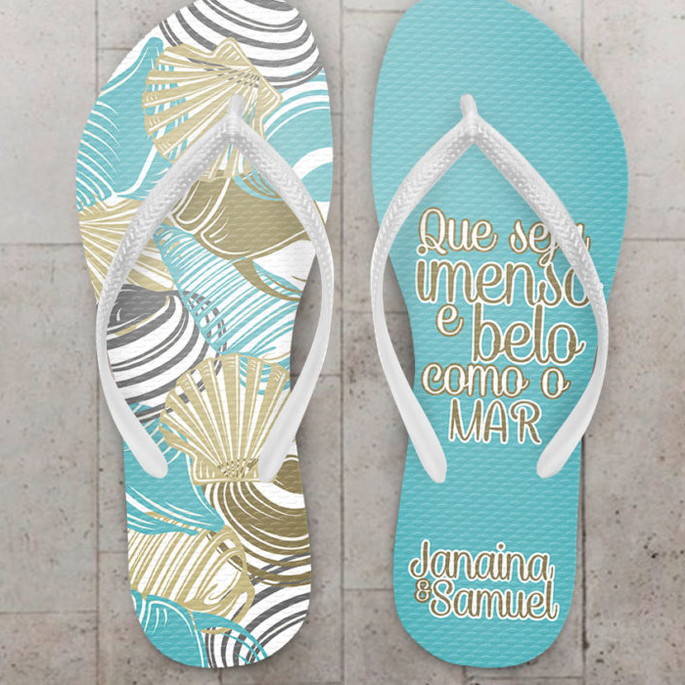 Imagem 1 - Chinelo Casamento Conchas com Texto Personalizado