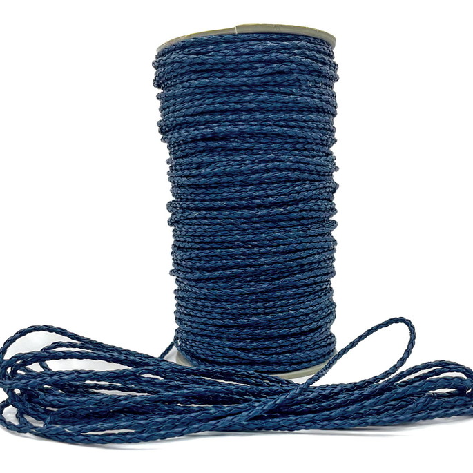 Imagem 1 - Cordão de Fio de Couro Trançado 3 mm - Azul Marinho