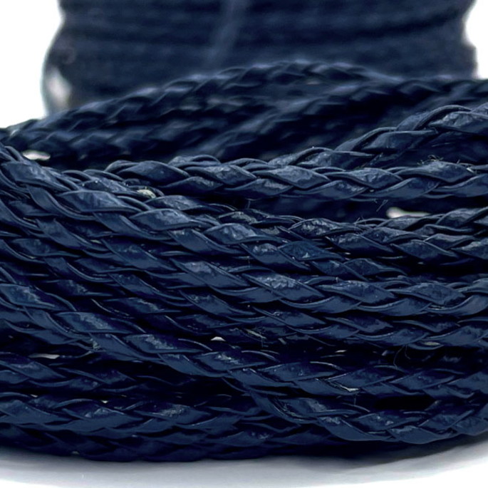 Imagem 2 - Cordão de Fio de Couro Trançado 3 mm - Azul Marinho
