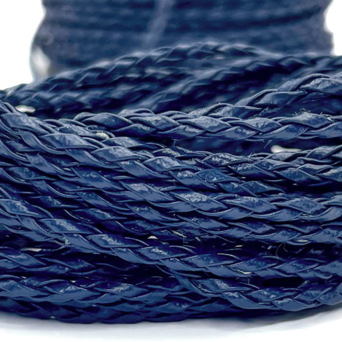 Imagem 3 - Cordão de Fio de Couro Trançado 3 mm - Azul Marinho