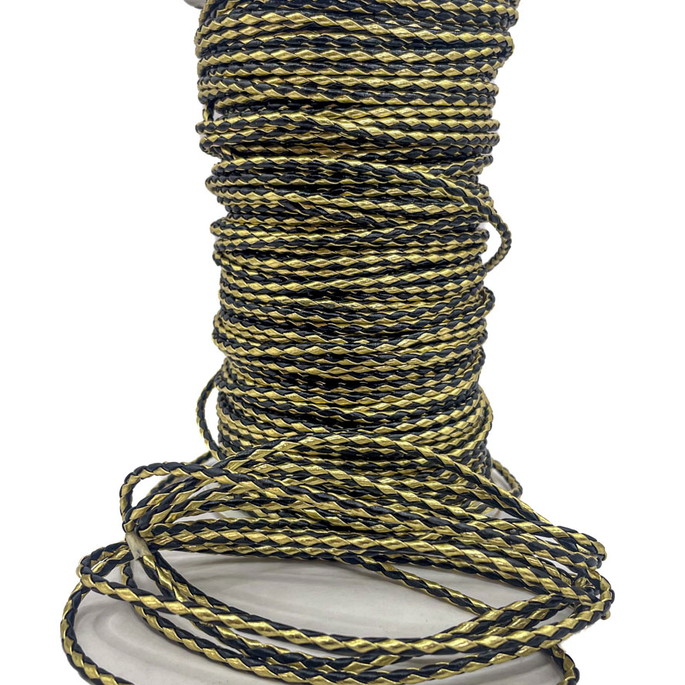 Imagem 2 - Cordão Couro Trançado 4 mm 10 mm - Dourado com Azul