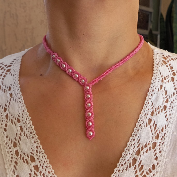 Imagem 5 - Gargantilha Macramê com Pérolas