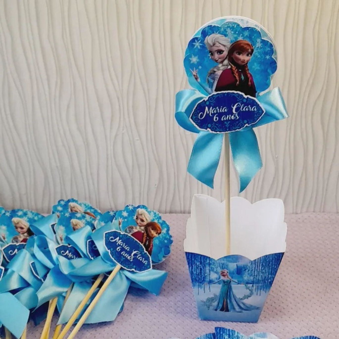 Imagem 1 - Kit com 10 Centro de Mesa - Cachepô Frozen com Laço