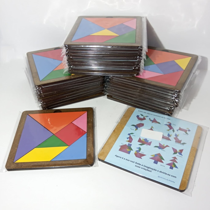 Imagem 4 - Tangram mdf 10x10 cm (com Base) 200 Unidades Cores Sortidas