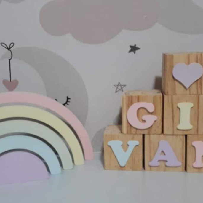 Imagem 1 - Kit 4 Cubos Pinus com Arco Íris Candy mdf