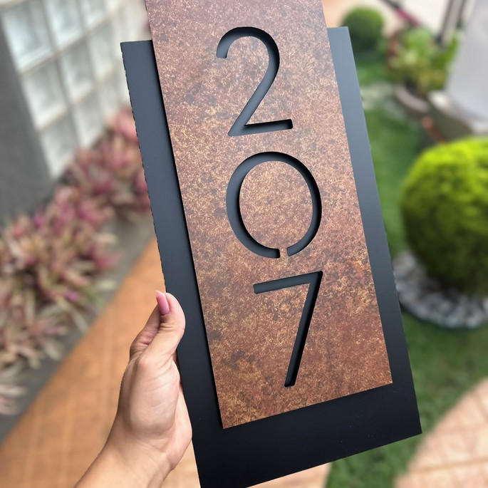 Imagem 2 - Número para Casa Acm com Acm Corten - 3 Dígitos 20x40