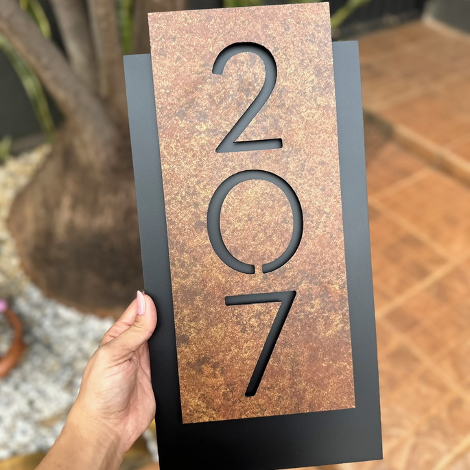 Imagem 4 - Número para Casa Acm com Acm Corten - 3 Dígitos 20x40