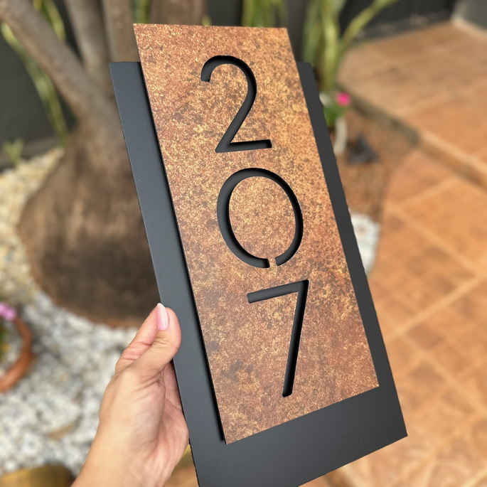 Imagem 5 - Número para Casa Acm com Acm Corten - 3 Dígitos 20x40