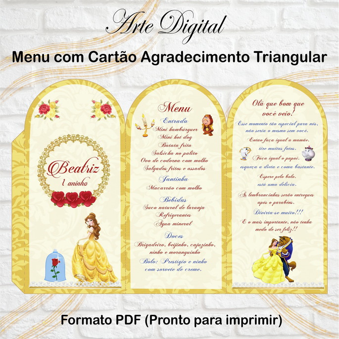 Imagem 1 - Menu Triangular com Agradecimento Digital Bela e a Fera