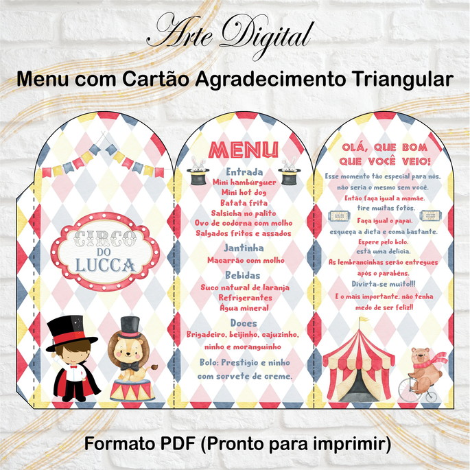 Imagem 1 - Menu Triangular com Agradecimento Digital Circo