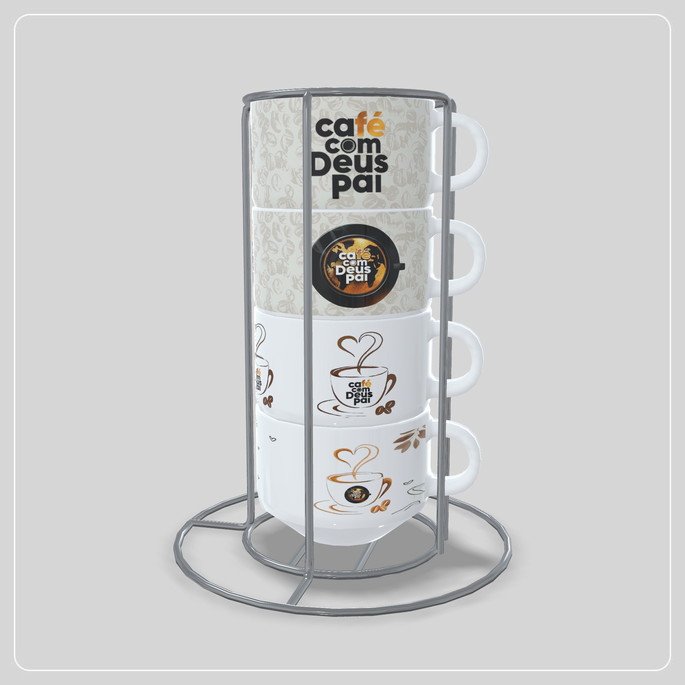 Imagem 3 - Kit com 4 Xícaras com Suporte - Café com Deus Pai