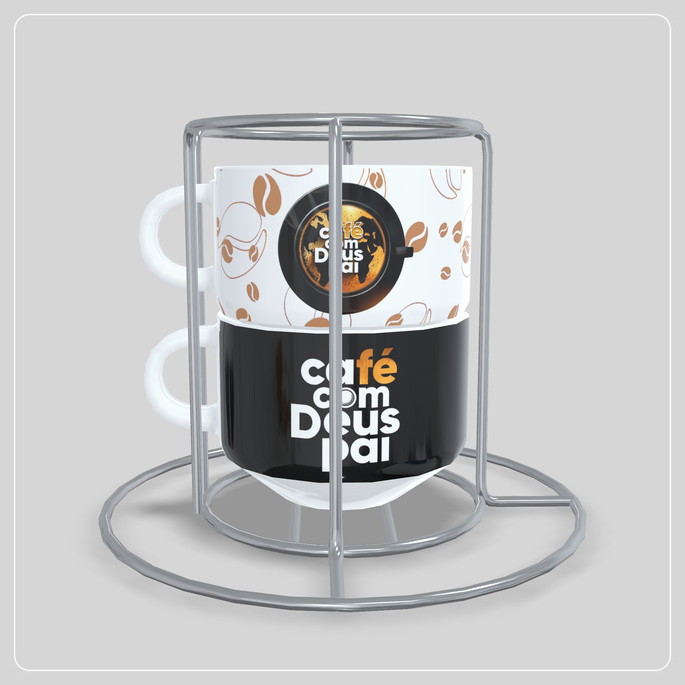 Imagem 1 - Kit com 2 Xícaras com Suporte - Café com Deus Pai