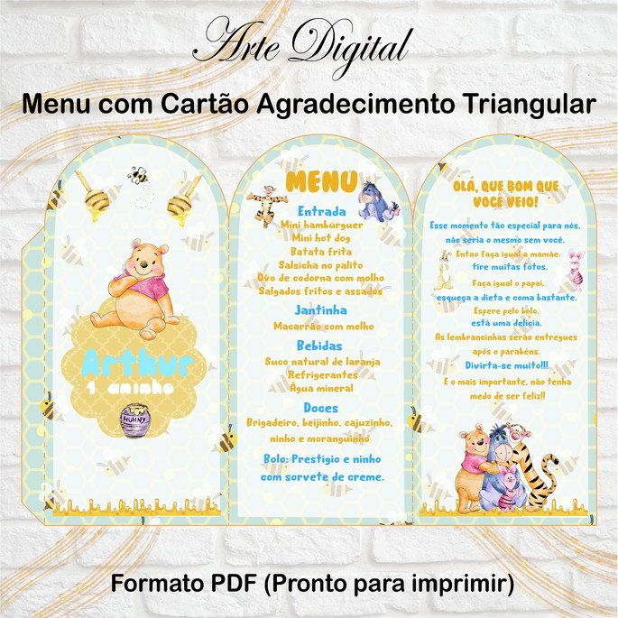 Imagem 1 - Menu Triangular com Agradecimento Digital Ursinho Pooh