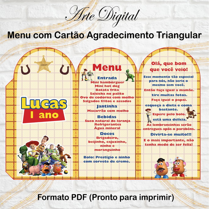 Imagem 1 - Menu Triangular com Agradecimento Digital Toy Story