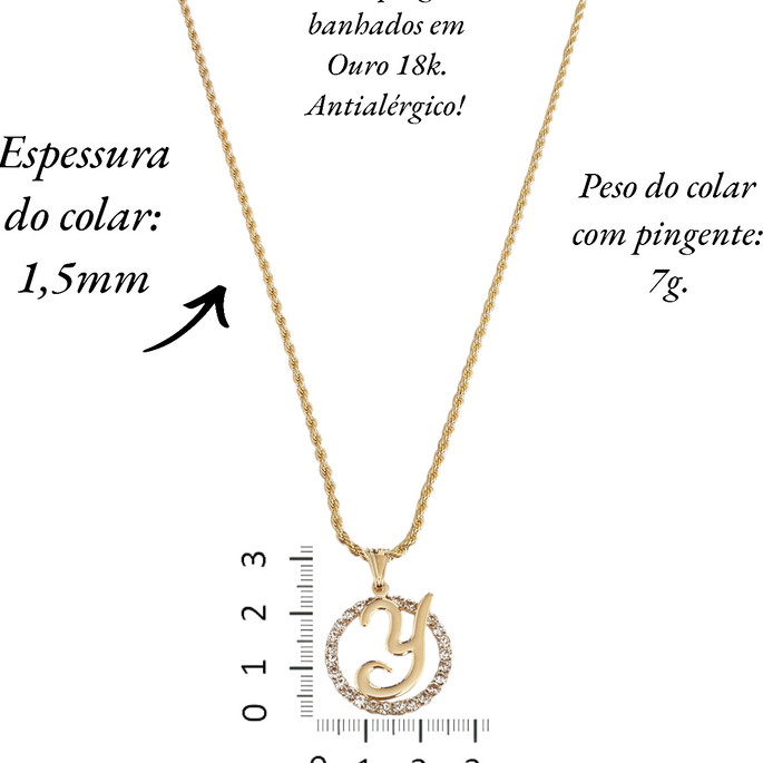 Imagem 4 - Cordão Baiano Pingente Mandala Inicial Letra Y Banhado Ouro