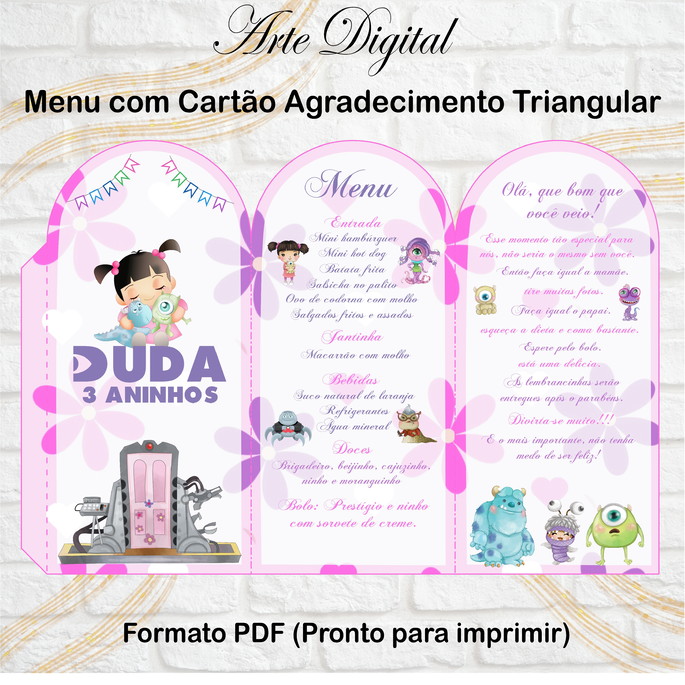 Imagem 1 - Menu Triangular com Agradecimento Digital Monstros Sa Boo