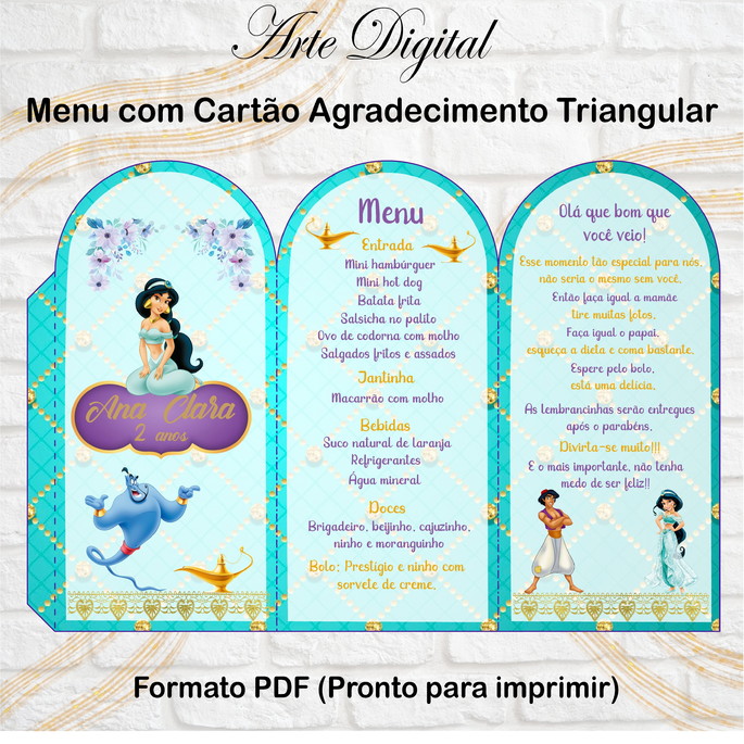 Imagem 1 - Menu Triangular com Agradecimento Digital Princesa Jasmine