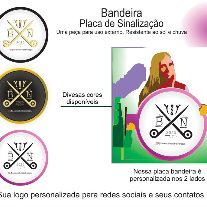 Imagem 1 - Placa Bandeira Personalizada em 2 Lados, Fácil Instalaçã