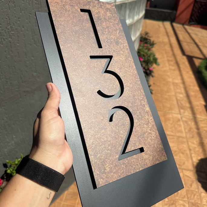 Imagem 5 - Número para Casa Acm com Acm Corten - 3 Dígitos 20x40
