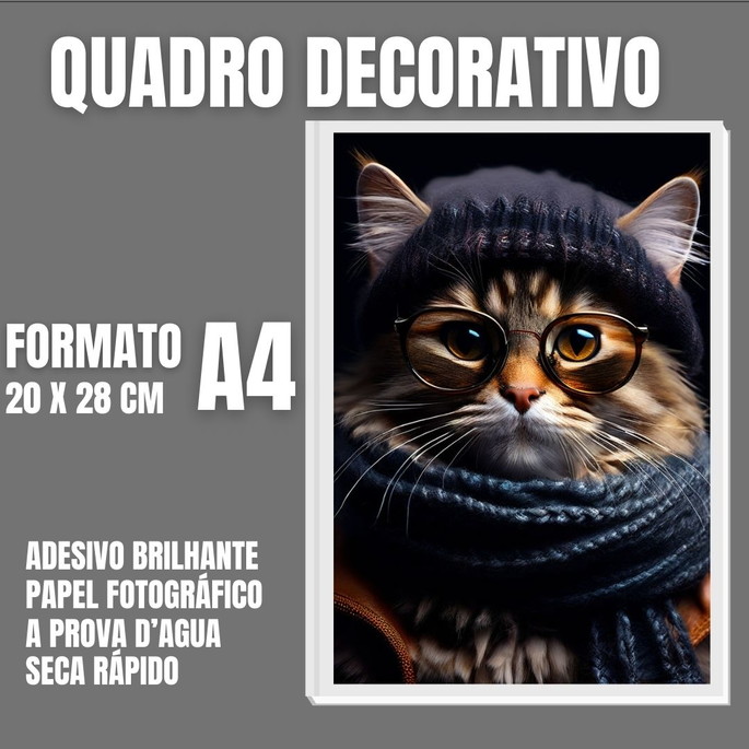 Imagem 1 - Quadro Gato com Cachecol e Óculos de Inverno, com Um Visual