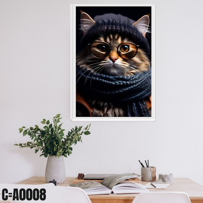 Imagem 2 - Quadro Gato com Cachecol e Óculos de Inverno, com Um Visual