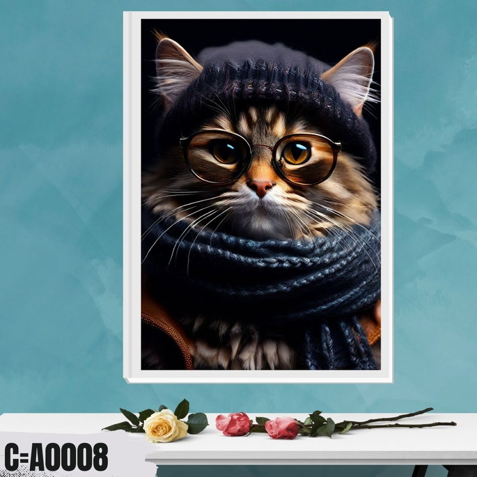 Imagem 3 - Quadro Gato com Cachecol e Óculos de Inverno, com Um Visual