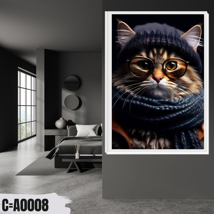 Imagem 4 - Quadro Gato com Cachecol e Óculos de Inverno, com Um Visual