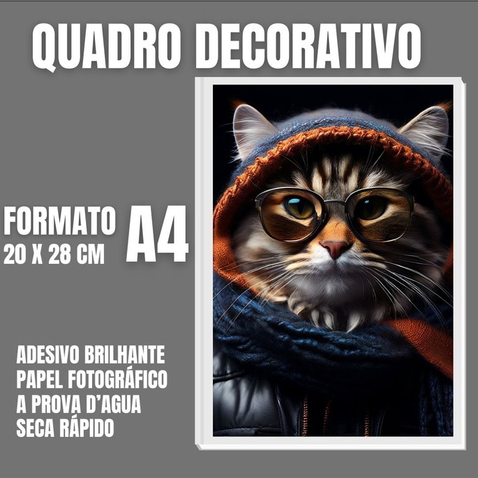 Imagem 1 - Quadro Gato com Cachecol e Óculos de Inverno, com Um Visual